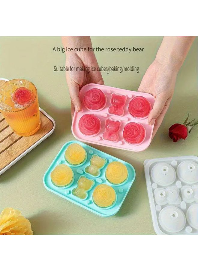 Blue Pink Food Grade Silicone Rose Flower Ice Cube Mold Reusable Non Toxic Ice Tray Easy Release Dishwasher Safe - Image 1