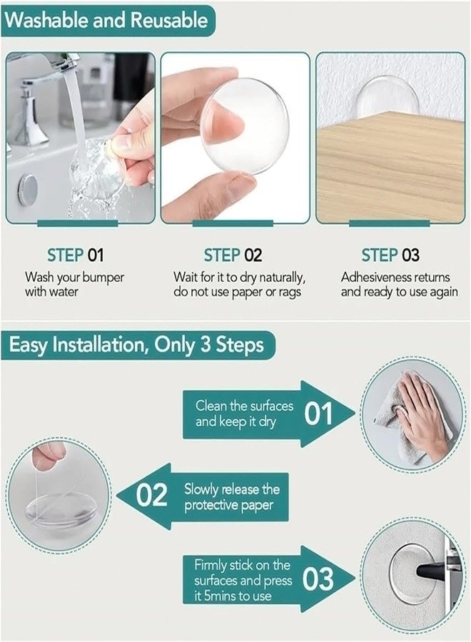 Profasion Wash and Reusable Door Knob Wall Protector Transparent Round Silicone Glossy Door Handle Bumper for Doorknobs, Headboard, Refrigerator Door, Cabinets Pack of 6 Pcs - Image 4