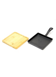 BLACKSTONE Cast Iron Mini Square Skillet with Wooden Sizzler Plate 13cm  - Image 5