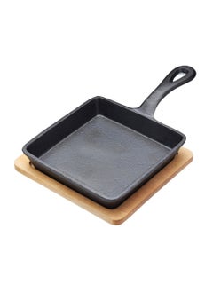 BLACKSTONE Cast Iron Mini Square Skillet with Wooden Sizzler Plate 13cm  - Image 1