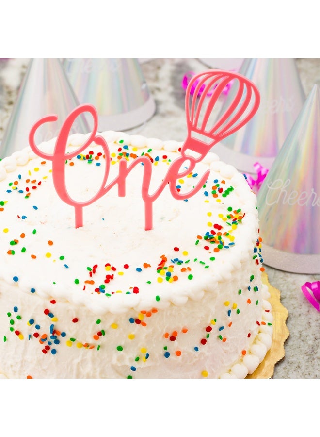 Restaurantware Cake Top 6.3 x 5.9 Inch One Cake Topper, 1 Sturdy First Birthday Cake Topper - For One Year Anniversaries Or First Birthday Parties, Dessert Decoration, Pink Acrylic Cake Topper - Image 3