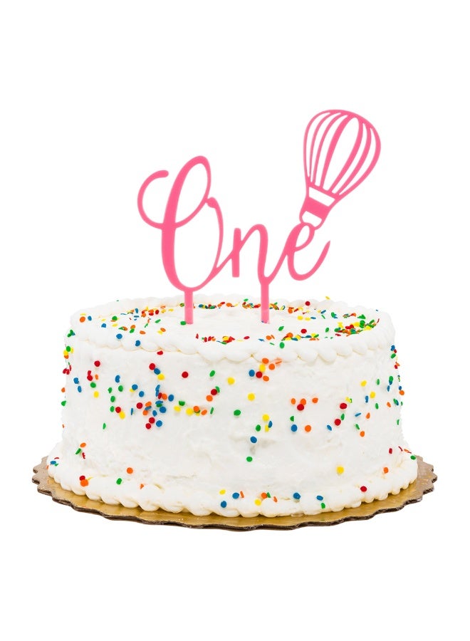 Restaurantware Cake Top 6.3 x 5.9 Inch One Cake Topper, 1 Sturdy First Birthday Cake Topper - For One Year Anniversaries Or First Birthday Parties, Dessert Decoration, Pink Acrylic Cake Topper - Image 2