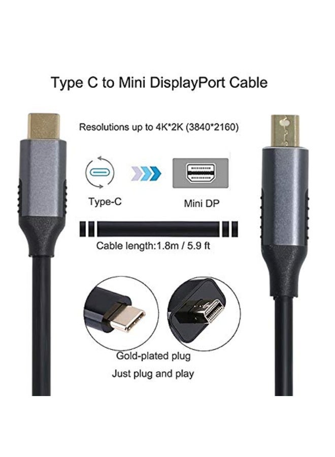 USB-C to Mini DisplayPort Cable – 4K UHD Video Adapter, 1.8m Durable Cable for Laptops and Monitors - Image 2