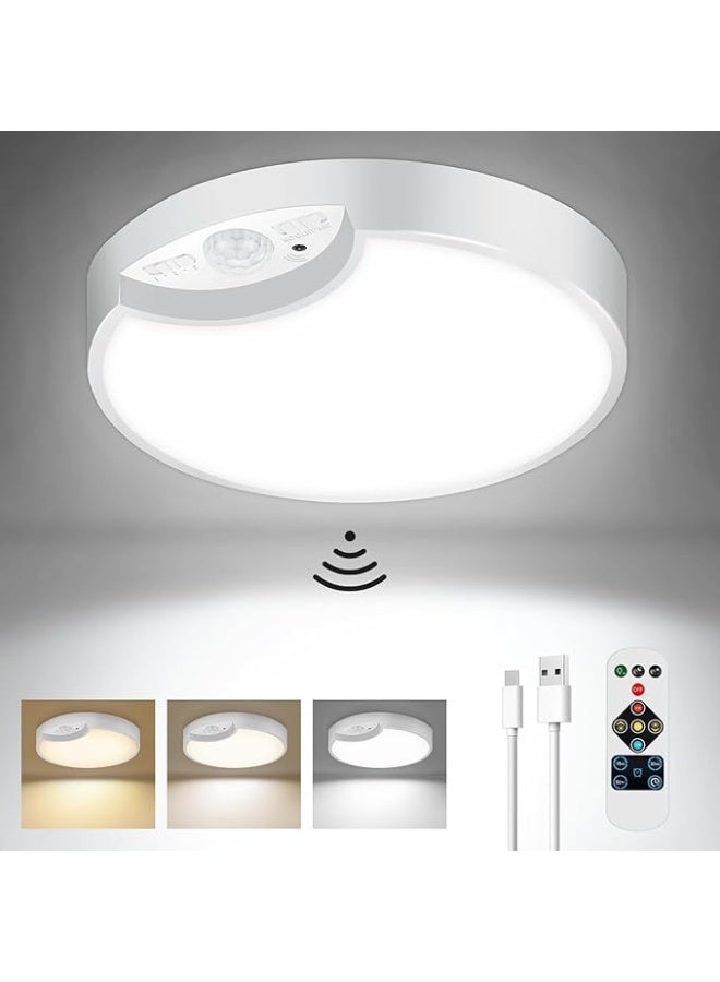 DUNISO ضوء سقف، ضوء سقف يعمل بالبطارية بدون أسلاك مع مستشعر حركة وجهاز تحكم عن بعد، ضوء سقف LED مثبت، قابل لإعادة الشحن، قابل للتعتيم، للغرفة، الحمام، المخزن، الحظيرة، 19 سم، أبيض - Image 1