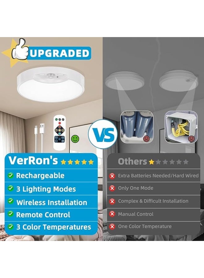 DUNISO ضوء سقف، ضوء سقف يعمل بالبطارية بدون أسلاك مع مستشعر حركة وجهاز تحكم عن بعد، ضوء سقف LED مثبت، قابل لإعادة الشحن، قابل للتعتيم، للغرفة، الحمام، المخزن، الحظيرة، 19 سم، أبيض - Image 3