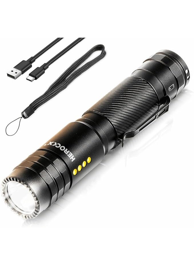 1800mAh Flashlight Rechargeable LED Flashlights High Lumens, 1000 Lumens Super Bright Tactical Handheld Flashlight powerful, Zoomable, Waterproof, Long Lasting Flashlight for Hiking Camping Gift - Image 1