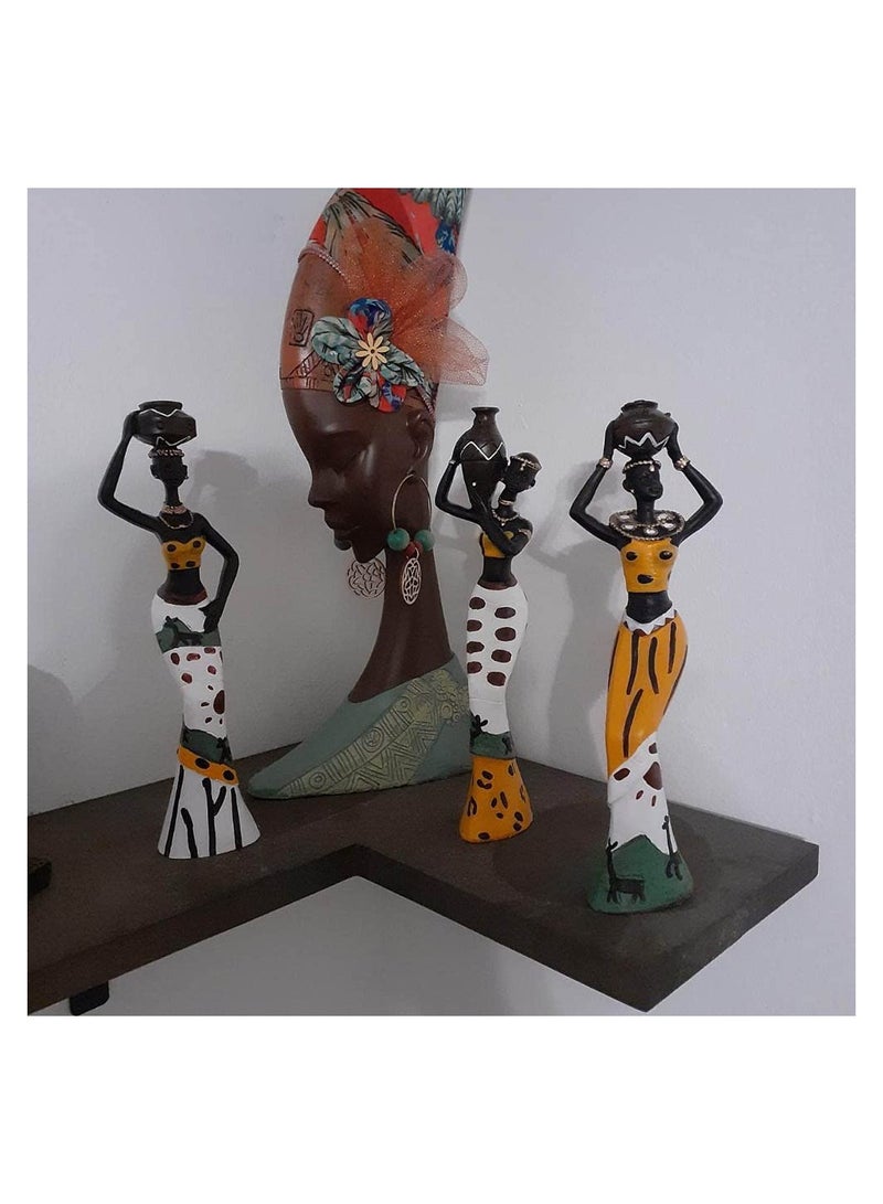 SYOSI 3 Pack African Sculpture,7.5" Women Figure Girls Tribal Lady Figurine Statue Decor Collectible Art Piece Human Decorative Home Black Figurines Creative Vintage Gift Crafts Ornaments - Image 3