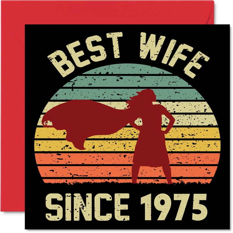 Stuff4 50th Anniversary Card for Wife from Husband - Best Wife Since 1975 - I Love You Gifts  Happy 50th Wedding Anniversary Cards for Partner  5.7 x 5.7 Inch Greeting Cards for Fiftieth Anniversaries - Image 1