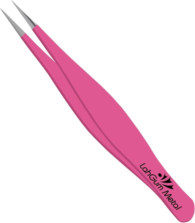 LahGum Metal Ultra Fine Sharp Pointed Tweezers Precision, Needle Nose Pointy Tweezers for Ingrown Hair Removal Kit Thin Tweezers Precision Point Tip Eyebrow Tweezers for Women Facial Hair (Pink, 1-Piece)