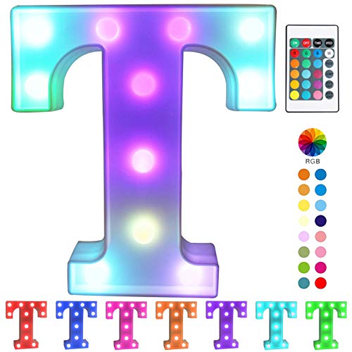 Pooqla Colorful LED Marquee Letter Lights with Remote – Light Up Marquee Signs – Party Bar Letters with Lights Decorations for The Home - Multicolor T - Image 1