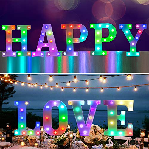 Pooqla Colorful LED Marquee Letter Lights with Remote – Light Up Marquee Signs – Party Bar Letters with Lights Decorations for The Home - Multicolor T - Image 2