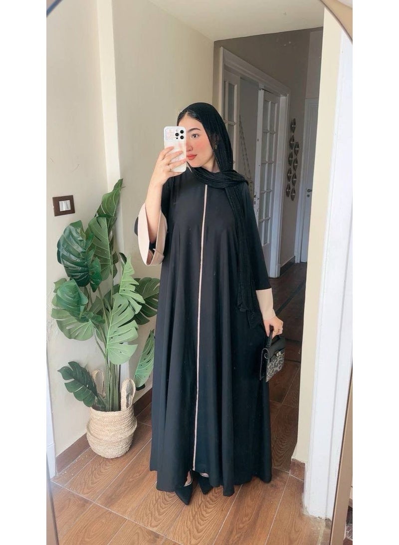 Women's abaya, double imported silk – wide Gulf design with elegant embroidery on the sleeves - Image 2