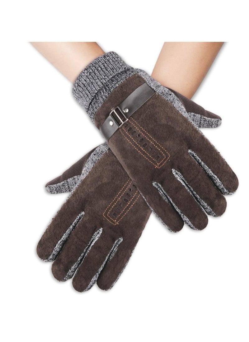 Generic - Men's Leather Thermal Gloves - Winter Thick Warm Fleece Lined, Windproof Cold Proof, Touchscreen Compatible, Ideal for Cycling, Driving, Running, Camping, Hiking - Image 1
