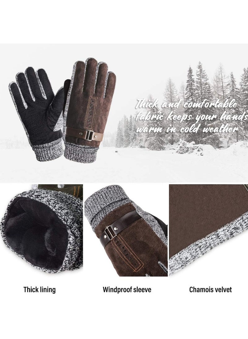 Generic - Men's Leather Thermal Gloves - Winter Thick Warm Fleece Lined, Windproof Cold Proof, Touchscreen Compatible, Ideal for Cycling, Driving, Running, Camping, Hiking - Image 1