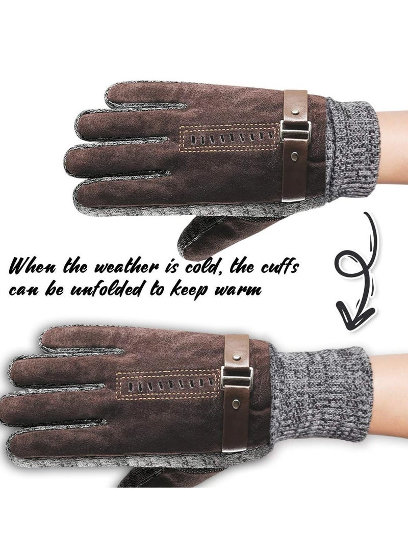 Generic - Men's Leather Thermal Gloves - Winter Thick Warm Fleece Lined, Windproof Cold Proof, Touchscreen Compatible, Ideal for Cycling, Driving, Running, Camping, Hiking - Image 1