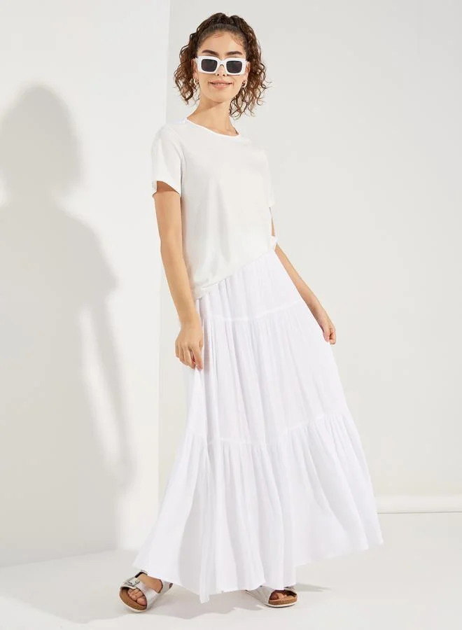ستايلي Styli Striped Woven Back Round Neck Top