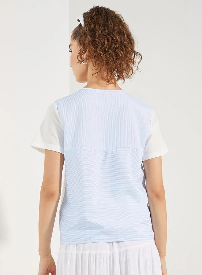 ستايلي Styli Striped Woven Back Round Neck Top