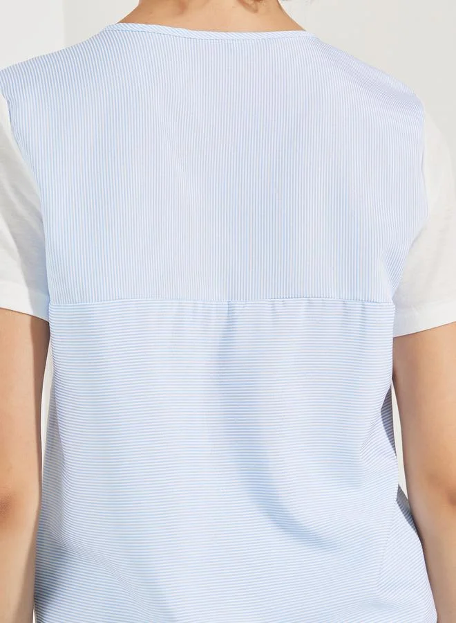 ستايلي Styli Striped Woven Back Round Neck Top