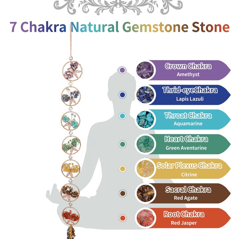 Dreamocean 7 Chakra Healing Crystals Hanging Ornamentï¼ŒHandmade Butterfly Natrual Chakra Stones Gemstones Wall Hanging Ornaments for Home Decor Yoga Meditation(7 Chakra Butterfly) - Image 2