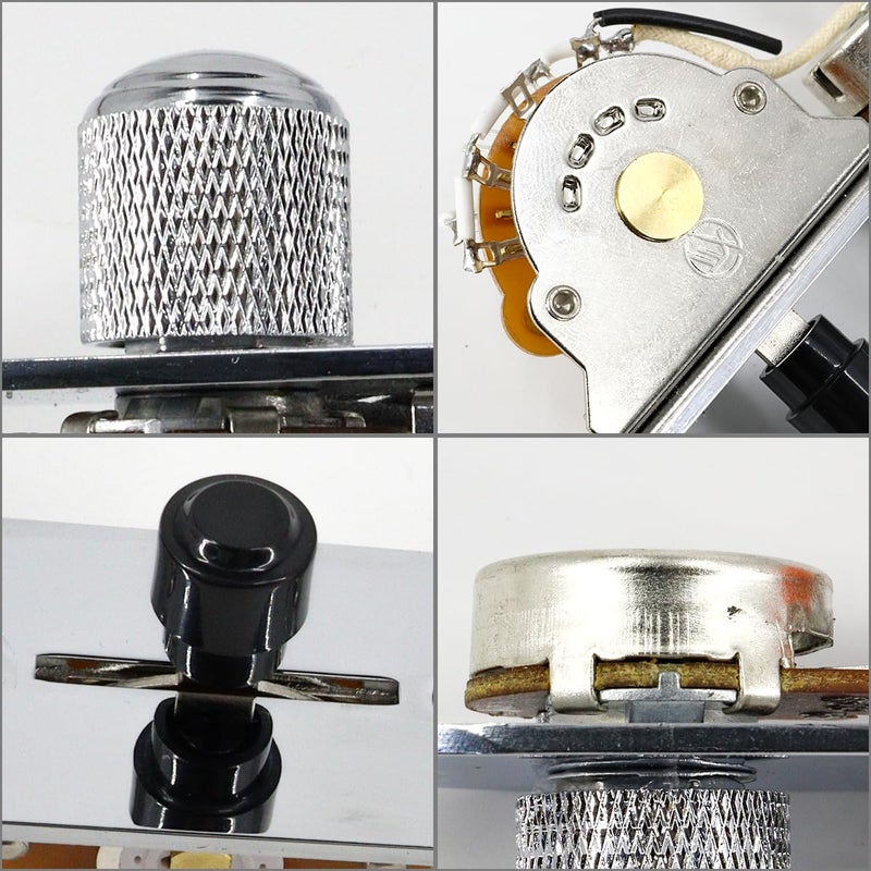Domofa Fully Loaded Guitar Control Plate Prewired 3-Way Switch 250K Large Potentiometers Knurled Volume Tone Controls Knobs for Tele/Telecaster Electric Guitar Parts Replacement (Chrome) - Image 4