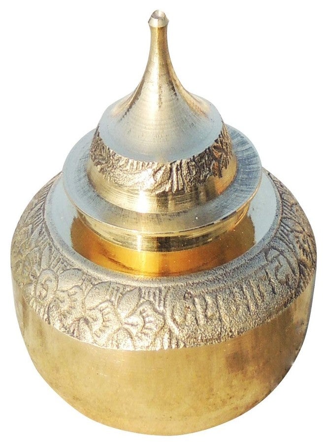 VR Creatives Brass Handmade Kumkum Sindoor Box Kumkum Puja Box Sindoor Dabbi Dibbi Dhani Dani Lid Holder (Gold, 1.6 X 1.6 X 1.9 Inch) - Image 1