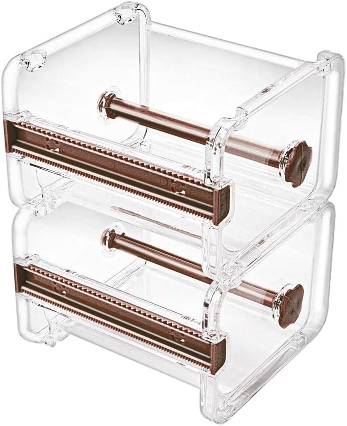 molshine 2 Pack Transparent Desktop Multi Washi Masking Tape Storage Dispenser,Tape Cutter,Tape Roll Holder (Not Include Masking Tape) (Brown) - Image 1