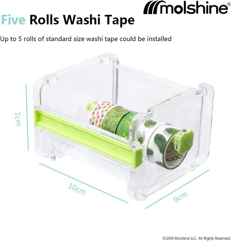 molshine 2 Pack Transparent Desktop Multi Washi Masking Tape Storage Dispenser,Tape Cutter,Tape Roll Holder (Not Include Masking Tape) (Brown) - Image 5