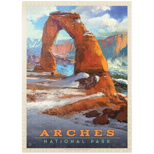 MyPuzzle.com MyPuzzle Arches National Park Snowy Delicate Arch Vintage Poster Premium 1000 Piece Jigsaw Puzzle for Adults - Image 1