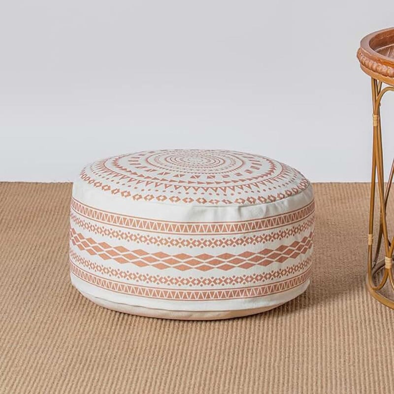MOCOFO Unstuffed Round Pouf Covers Boho Colorful Geometric Ottoman Pouf Cover with Handle DesignDecoration Footstool for Living RoomBedroomPatio Red18x18x8