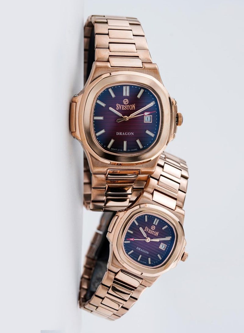 Sveston Dragon Analog Quartz Red Dial Stainless Steel Couple Set Watch SV 9348  - Image 2