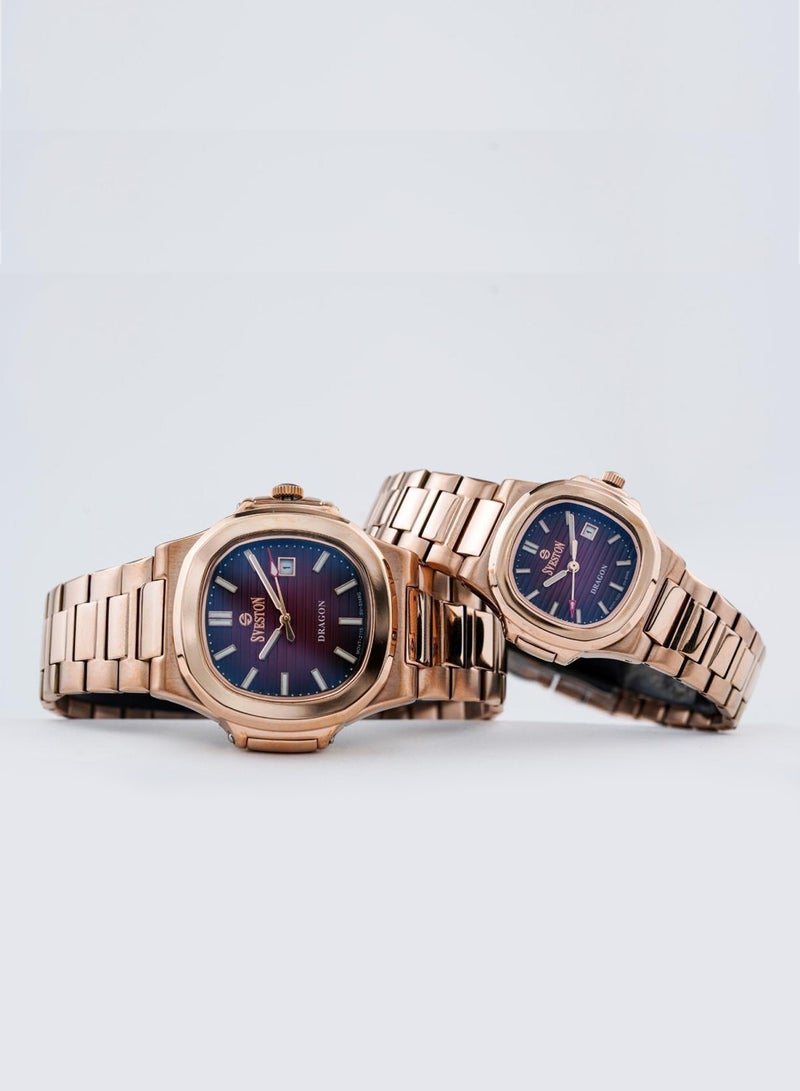 Sveston Dragon Analog Quartz Red Dial Stainless Steel Couple Set Watch SV 9348  - Image 3