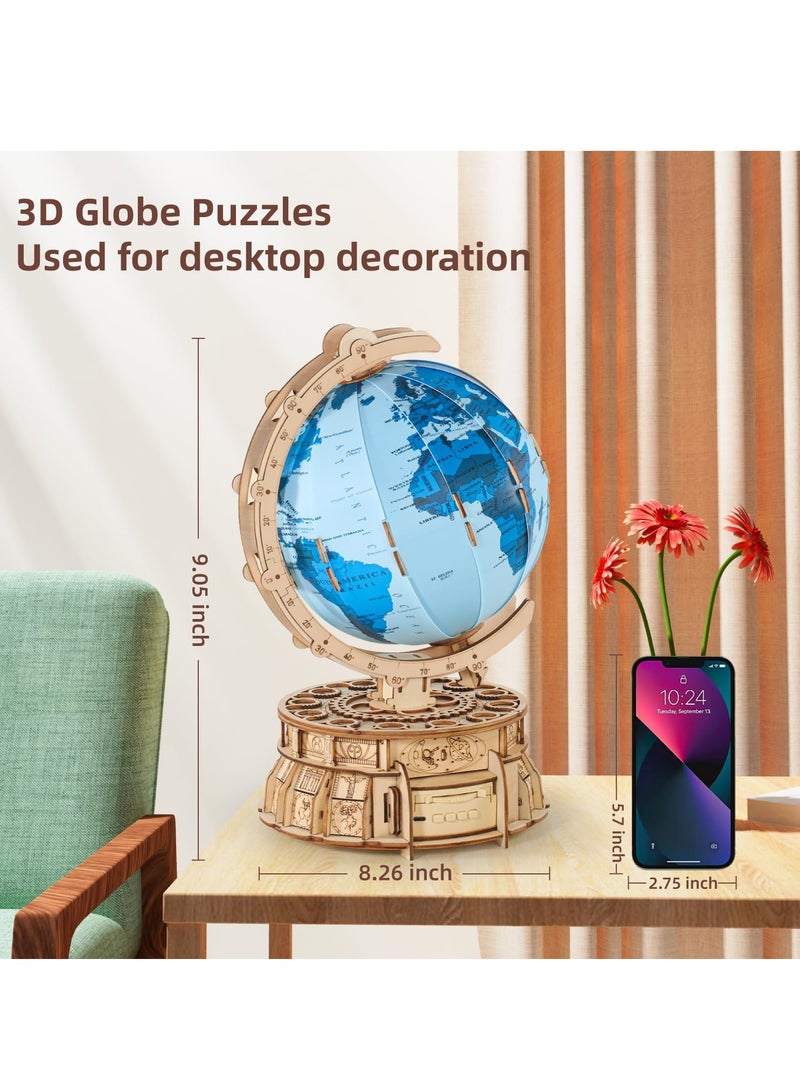 KASTWAVE 3D Wooden Puzzles for Adults USB Charging Illuminated Globe Music Box DIY LED Wood Model Building Kits with Space Projector Stem Toys for Kids Desk Decor for Boys/Girls Ages 8+ - Image 2