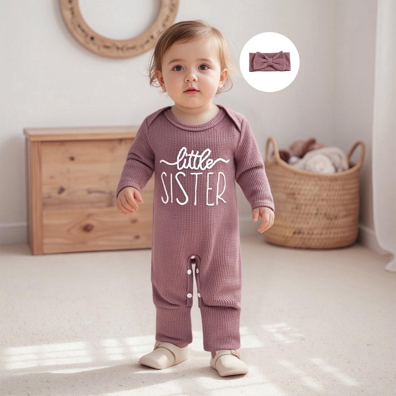 allshope Infant Baby Girl Fall Outfit Sweatshirt Romper Little Sister Lil Sis Long Sleeve Jumpsuit Newborn Clothes (Little Sister Color Purple, Newborn) - Image 3