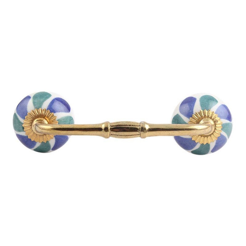 Indian-Shelf IndianShelf 1 Pack Ceramic Green Door Handles Interior Flower Handles for Cabinets and Drawers Dresser Gold Hardware 4 Hole to Hole BH87CK61  - Image 1