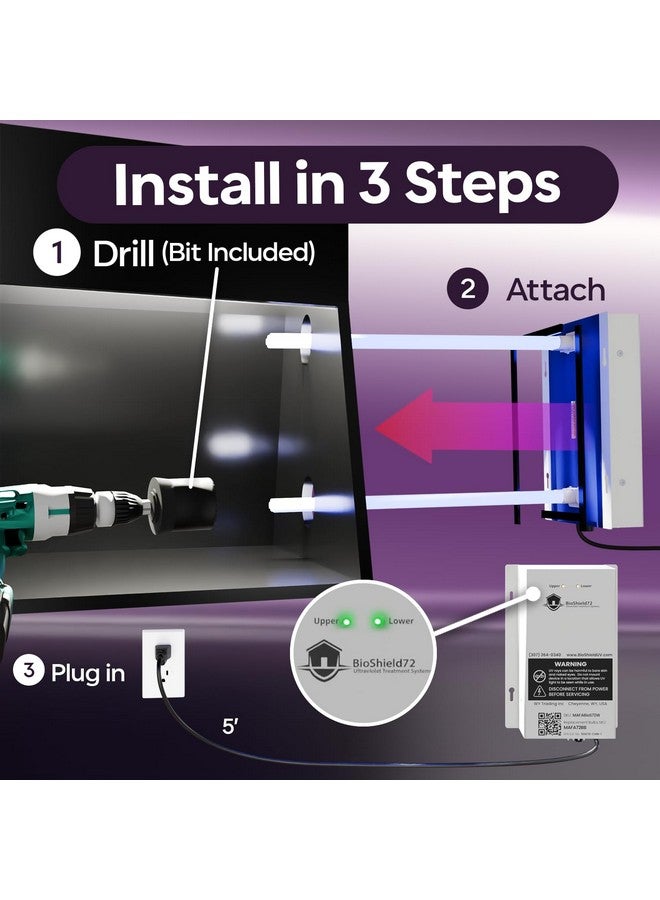 Mammoth مصباح تنقية الهواء UV BioShieldUV® 72W لنظام HVAC - مصباح UV لفلتر الهواء لمكيف الهواء، ضوء UV مزدوج UVC لكامل المنزل في فلتر القناة، ضوء UVC لنظام HVAC لمكيف الهواء - Image 4