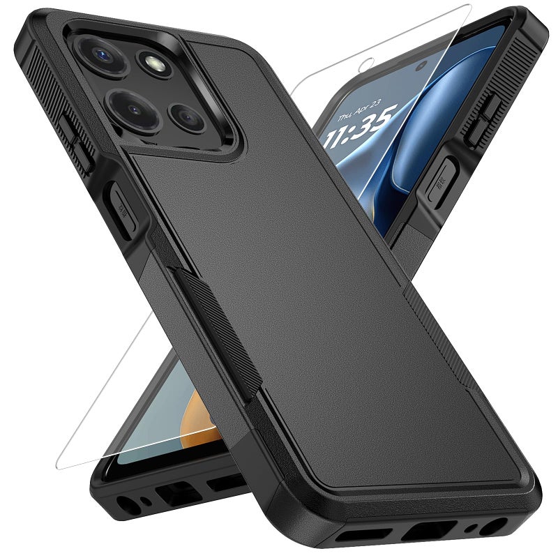 Vinve for Moto G 2025 Case with HD Screen Protector, Military-Grade Shockproof & Dual-Layer Protection, Anti-Slip Grip Design Phone Case, Black - Image 1