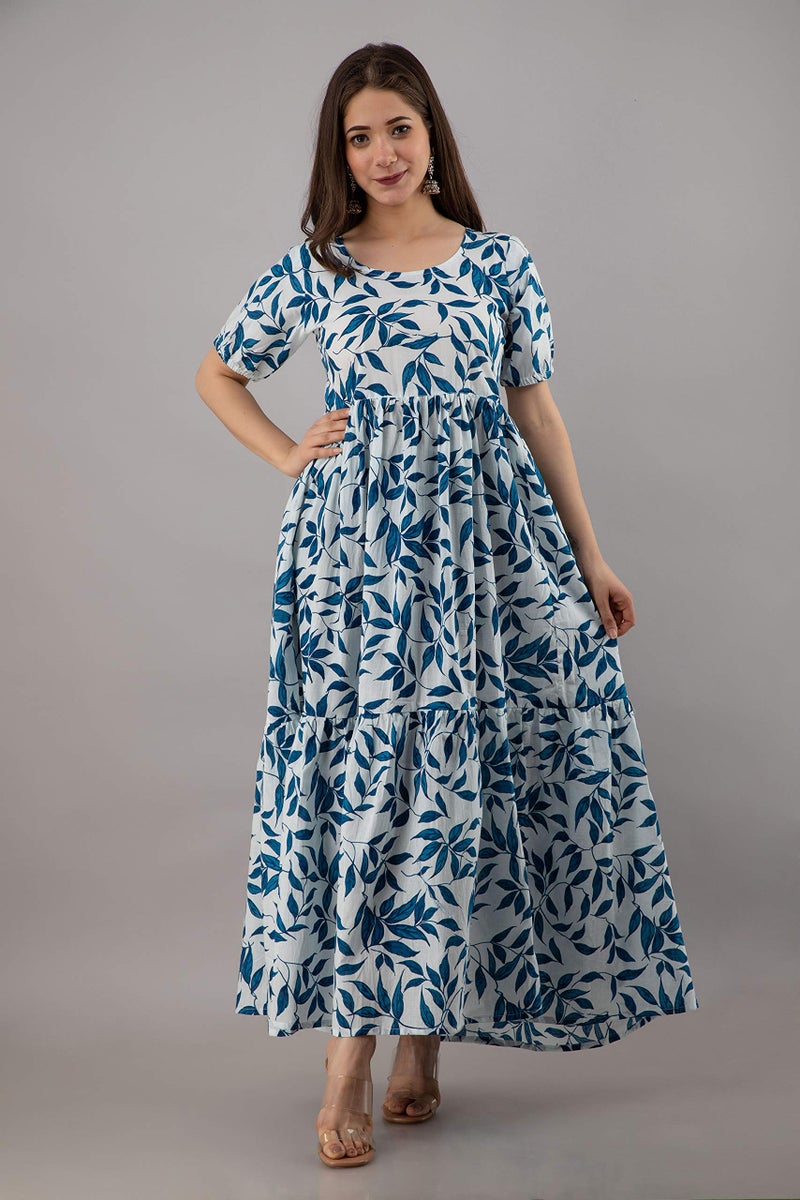 Monique Brand Present Women's Rayon Jaipuri Print Long Midi Maxi Dress (Blue) - Image 4