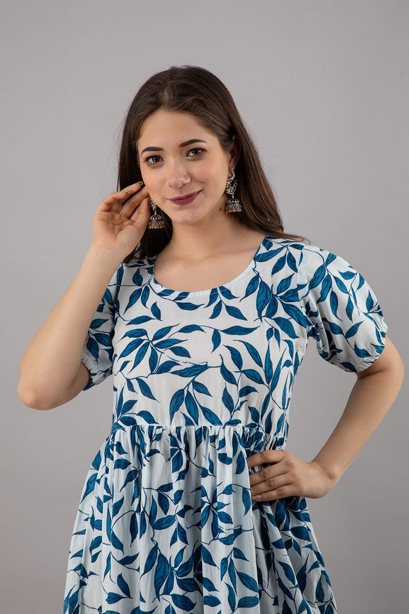 Monique Brand Present Women's Rayon Jaipuri Print Long Midi Maxi Dress (Blue) - Image 3