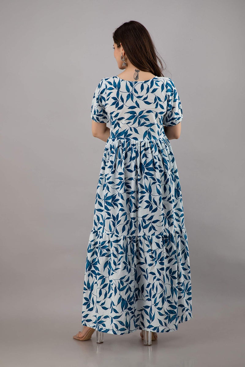 Monique Brand Present Women's Rayon Jaipuri Print Long Midi Maxi Dress (Blue) - Image 5