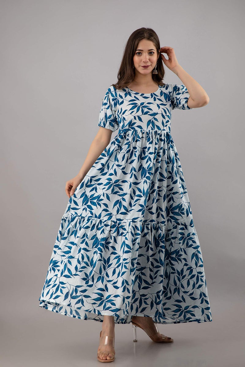 Monique Brand Present Women's Rayon Jaipuri Print Long Midi Maxi Dress (Blue) - Image 2