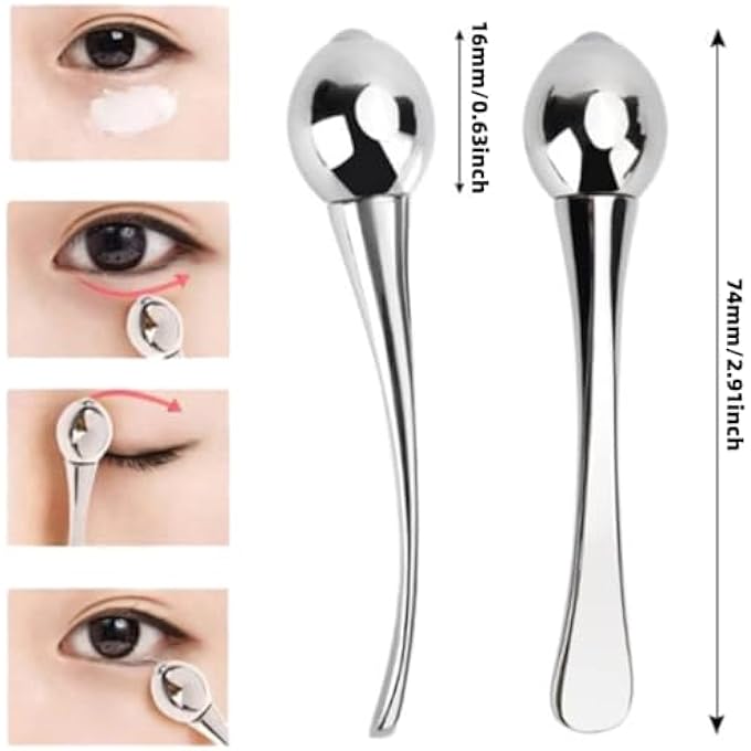 Khazna Metal Eye Cream Applicator Wand Stick, Face Eye Roller Massager Tool, Anti Wrinkle Aging Dark Circle Eye Fatigue Relief Reduce Puffiness, Massage Roller Stick for Girls Students Women Ladies 2PCS - Image 3