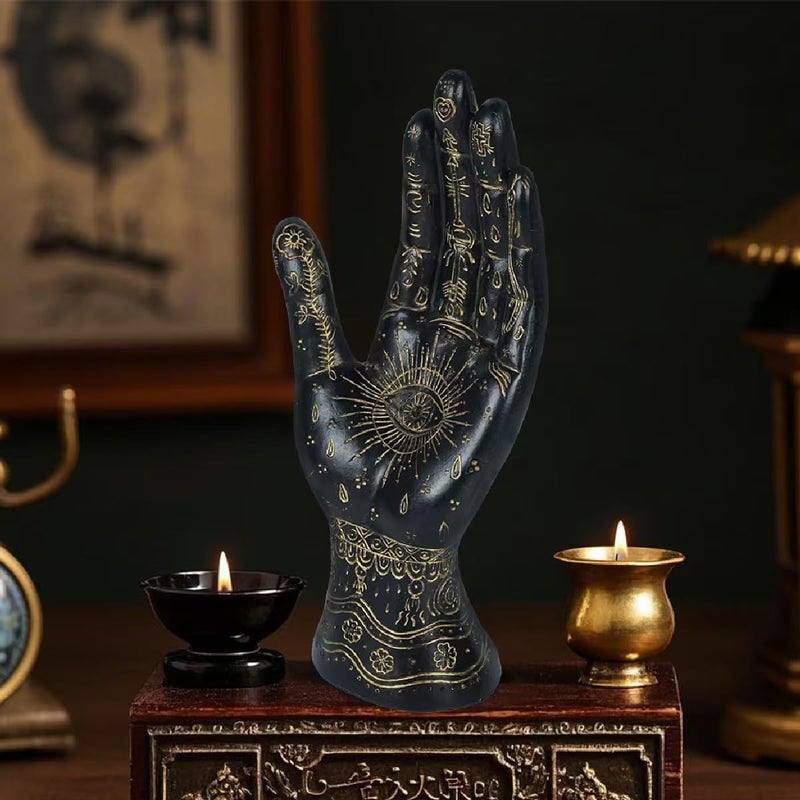 Skyant Palmistry Hand Resin Statue Telling Palm Reading, Ancient Mystical Palm with Lines and Symbols Sculpture for Palm Readersï¼ˆBlackï¼‰ - Image 4