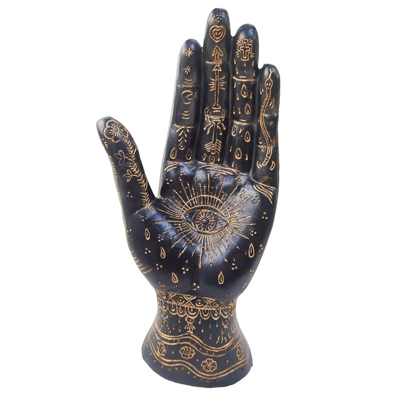 Skyant Palmistry Hand Resin Statue Telling Palm Reading, Ancient Mystical Palm with Lines and Symbols Sculpture for Palm Readersï¼ˆBlackï¼‰ - Image 1