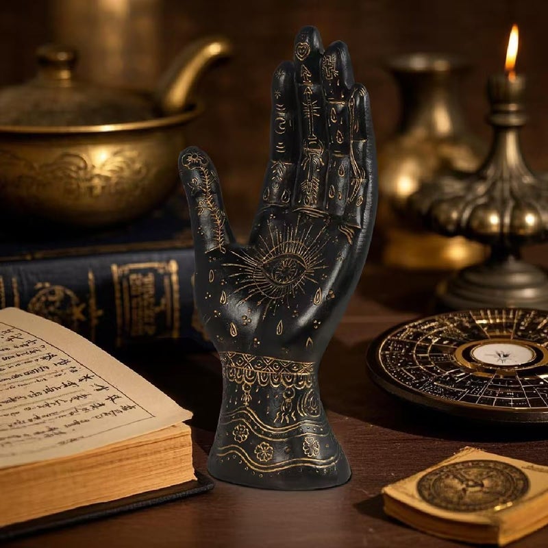 Skyant Palmistry Hand Resin Statue Telling Palm Reading, Ancient Mystical Palm with Lines and Symbols Sculpture for Palm Readersï¼ˆBlackï¼‰ - Image 2