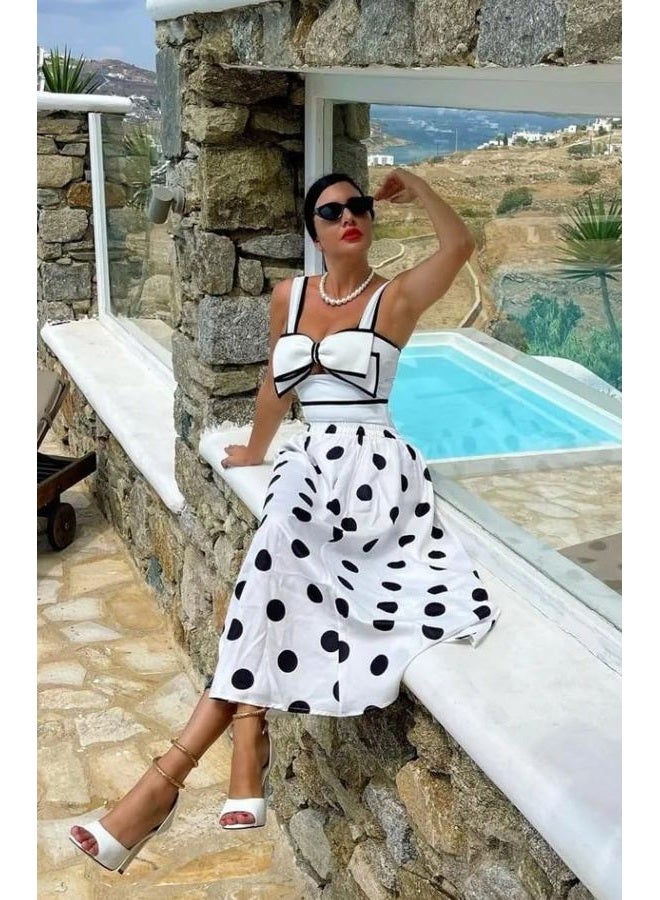 FLAXMAKER Black and White Bow-tie Decor One Piece Swimsuit and Skirt (Adult, S, Swimsuit and Skirt) - Image 4