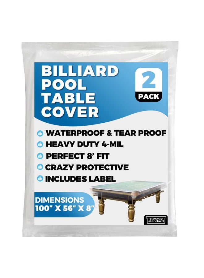 Storage Standard 2-Pack Billiard & Pool Table Cover 8 Feet - Reusable Heavy-Duty Clear Plastic, Standard 8ft Pool Table Covers, Waterproof Cover for Storage, Moving, & Dust Protection, 100" x 56" x 8" - Image 2