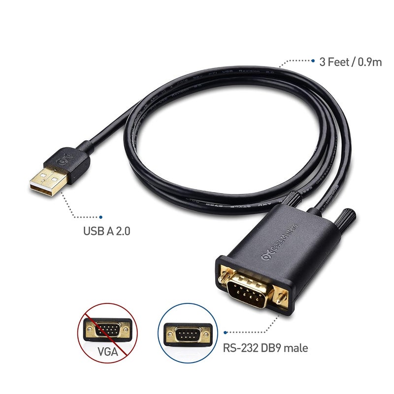 CableMatters USB to Serial Adapter Male to Male Cable - 3ft, RS232 to USB2.0, USB to DB9 Cable, Supports Windows 11/10/8/7/Vista/XP, macOS 11.0 or Later, Black - Image 2