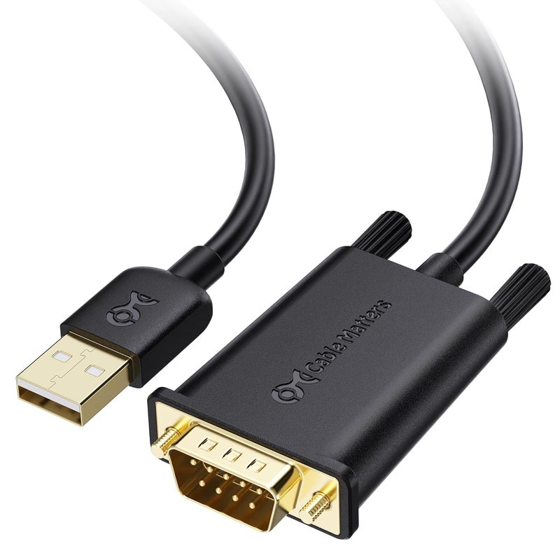 CableMatters USB to Serial Adapter Male to Male Cable - 3ft, RS232 to USB2.0, USB to DB9 Cable, Supports Windows 11/10/8/7/Vista/XP, macOS 11.0 or Later, Black - Image 1
