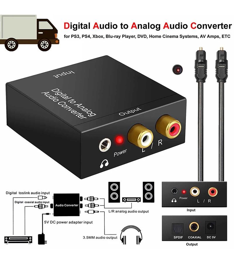محول صوت رقمي بصري عالي الجودة من Toslink إلى تناظري مع مخرج RCA L R (ستيريو) ومحول DAC صوتي للتلفزيون ومكبر الصوت HW 01DA Pro - Image 1