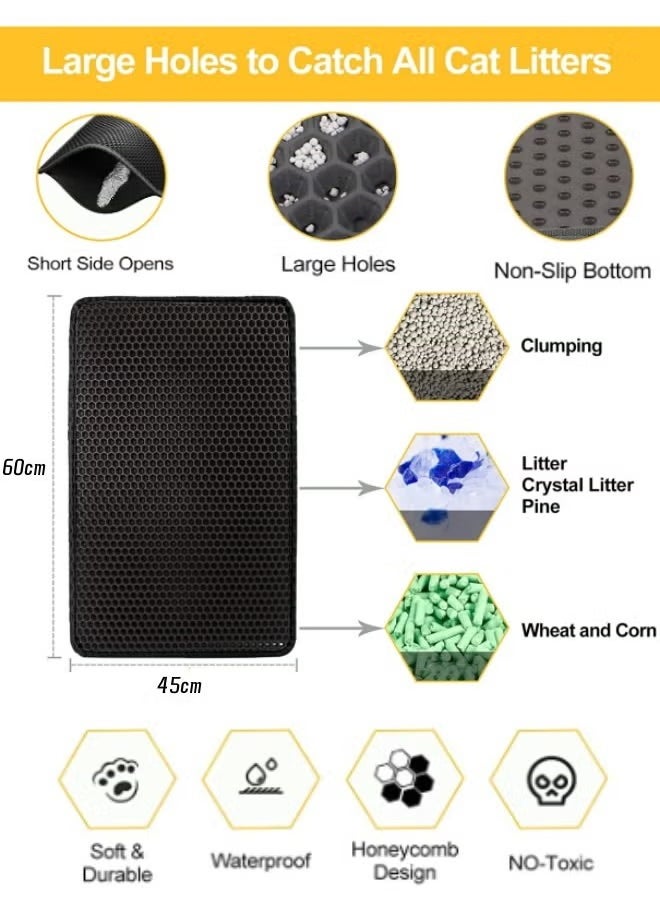 Double-Layer Cat Litter Mat, EVA Cat Litter Pad With Filter Pore, Foldable Trapper Mats, Litter Trapping Mat, Cat Litter Box Mat, Honeycomb Trapping Mat, Grid Mesh Cat Litter Mat, Waterproof Litter Mat, Durable Pet Litter Mat, Honeycomb Double Layer Design, Urine Proof Material, Scatter Control, Less Waste, Easy to Clean, Soft on Paws, Non-slip